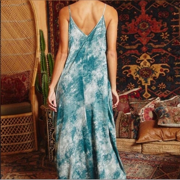 BUCKETLIST Blue Green Tie Dye Pocket Maxi Dress - Picture 2 of 5